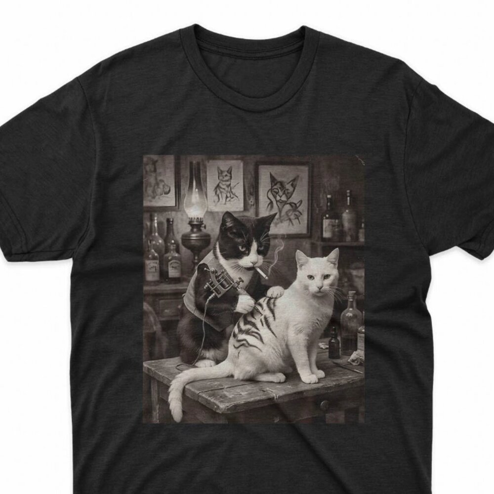 Tattoo Cat Graphic T-Shirt Funny Cat Lover Vintage Aesthetic Tee